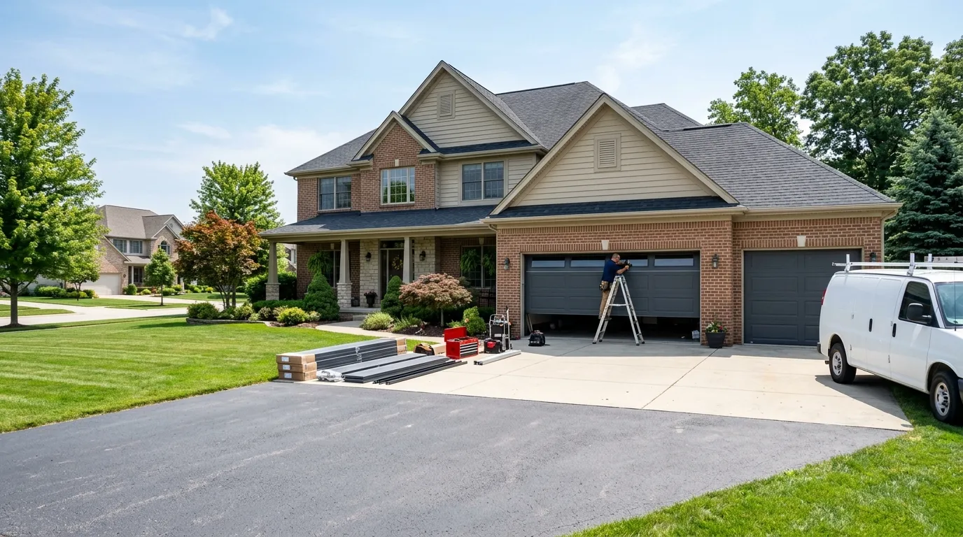 Replacement residential garage door installed on a Warren Ohio home